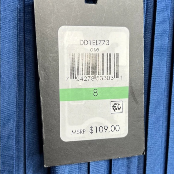 DKNY Womens Ruffled Tie Neck Pleated Shift Dress in Navy Size 8 New with tag. - Picture 7 of 10